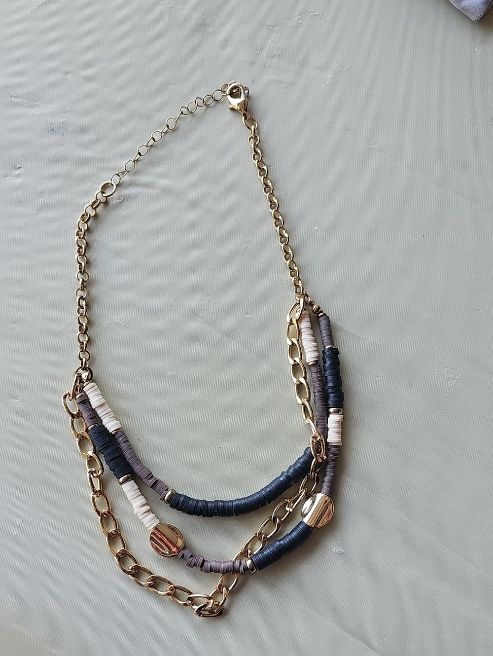 a new day Layered Gold Chain Necklace with Black, Taupe, Cream Beads